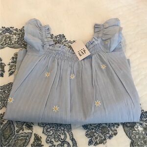 Baby Gap Kids Spring Daisy Top 4T Light Blue Stripe Floral Flutter Sleeve NWT!